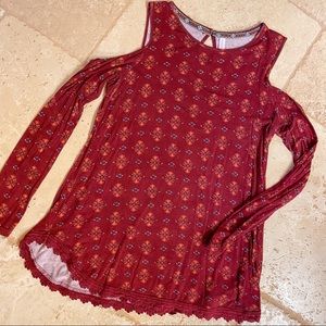 Trendy Floral Cold Shoulder Embroidered Keyhole M